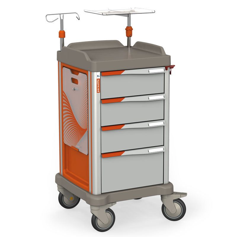 PERSOLIFE COMPACT carrello emergenza con 4 cassetti e lastra cardiomassaggio (PLT43L4)